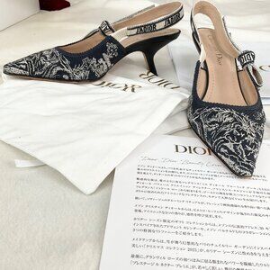 Christian Dior J'ADIOR Slingback Pumps heels Navy blue Toile De Joey 36 US6